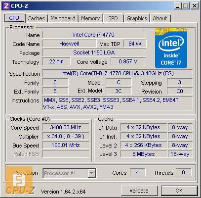 Intel Core i7-4770, CPU-Z, номинал