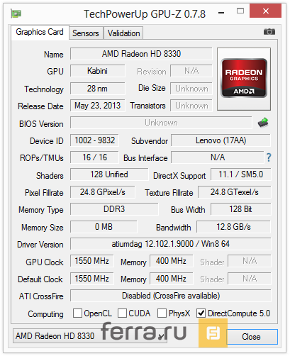 Характеристики AMD Radeon HD 8330