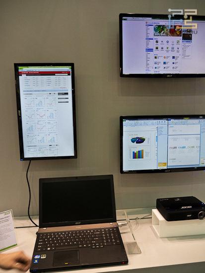 Выглядит это примерно вот так – 4-мониторная система на основе Acer TravelMate 6595T