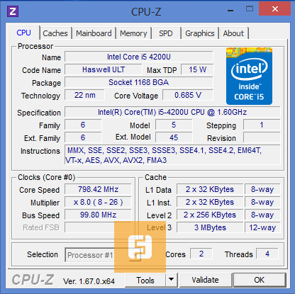 Характеристики Intel Core i5-4200U