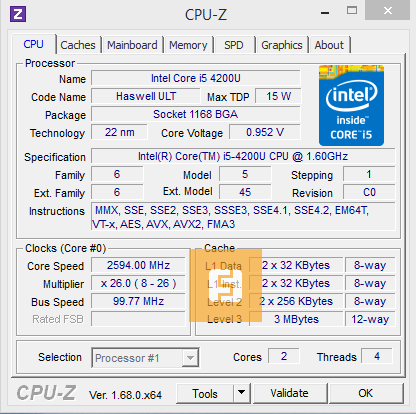 Характеристики Intel Core i5-4200U
