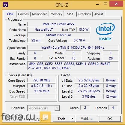 Характеристики процессора Intel Core i3-4030U