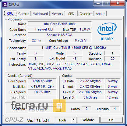 Характеристики процессора Intel Core i5-4300U