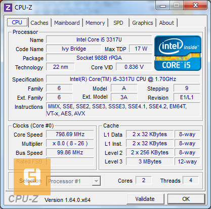 Характеристики процессора Intel Core i5-3317U