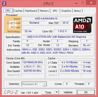 Спецификации процессора AMD A10-5757M