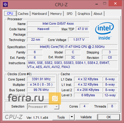 Характеристики Intel Core i7-4710HQ