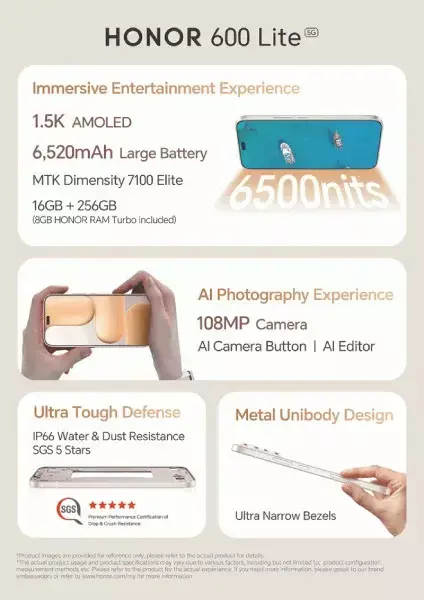 6520 мАч, Dimensity 7100 Elite, 2К AMOLED: недорогой Honor 600 Lite раскрыт до анонса