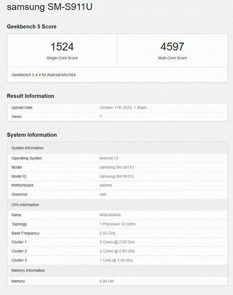 Samsung Galaxy S23 протестировали в Geekbench почти за полгода до выхода
