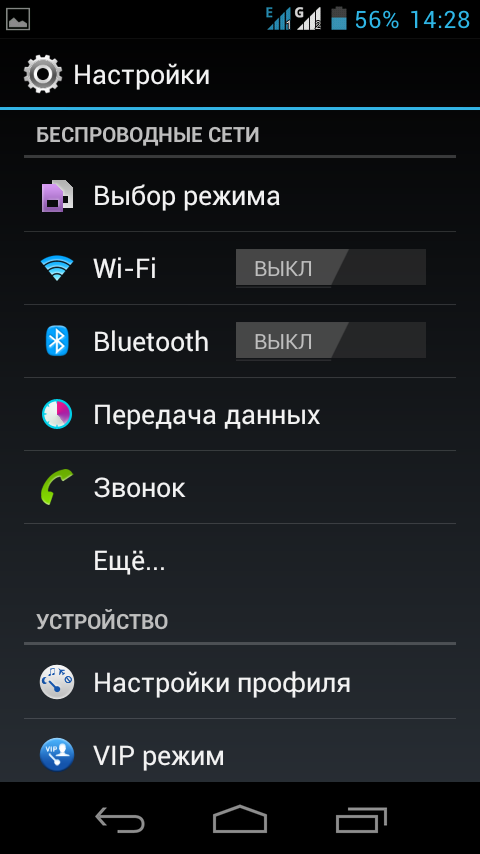 Настройки ZTE V880G
