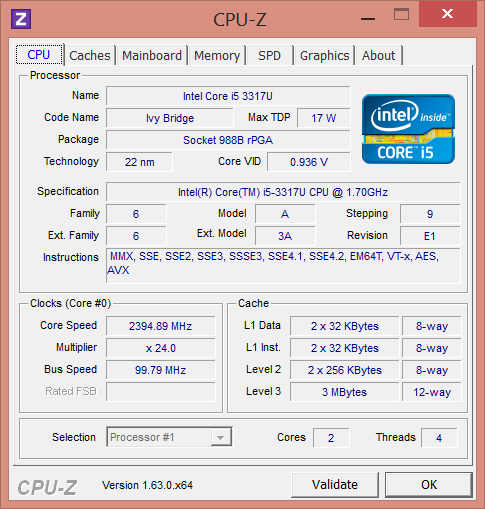 Характеристики Intel Core i5-3317U