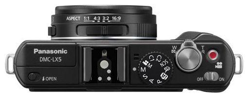 Lumix LX-5 - вид сверху: встроенная вспышка, разъем для внешней вспышки и основные элементы управления