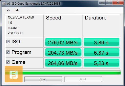 Результаты тестирования OCZ Vertex 450 в AS SSD Copy-Benchmark