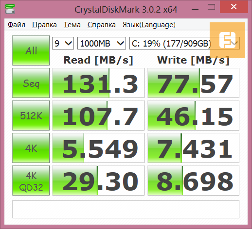 Тестирование Sony SVF15A1Z2RS в CrystalDiskMark