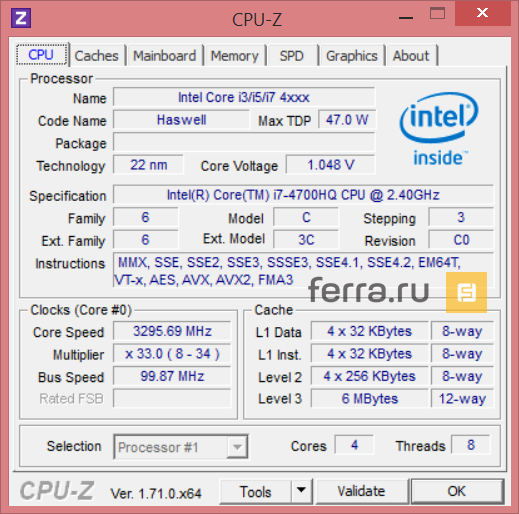Характеристики процессора Intel Core i7-4700HQ