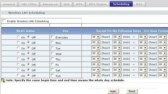 Есть возможность включения и выключения WLAN-доступа по расписанию
