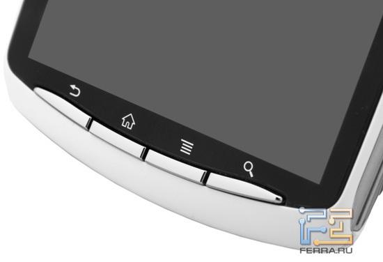 Кнопки «Назад», «Домой», «Меню» и «Поиск» под экраном Sony Ericsson Xperia Play