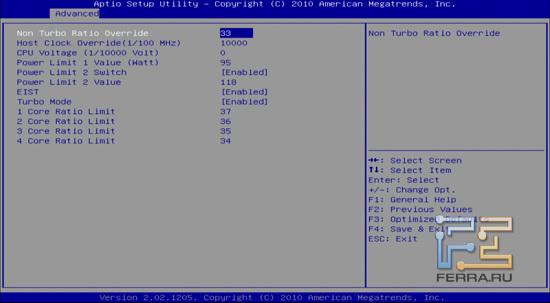 Напряжение и множитель процессора в BIOS Setup Foxconn P67A-S
