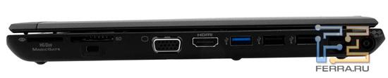Правый торец Sony VAIO S: карт-ридер, Kensington Lock, D-SUB, HDMI, три USB, RJ-45, разъем питания