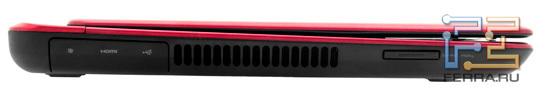 Левый торец Dell Inspiron N411Z: Mini DisplayPort, HDMI, USB, карт-ридер