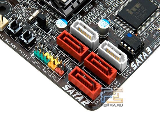 Набор разъемов SATA позволяет подключить только пять накопителей внутри корпуса