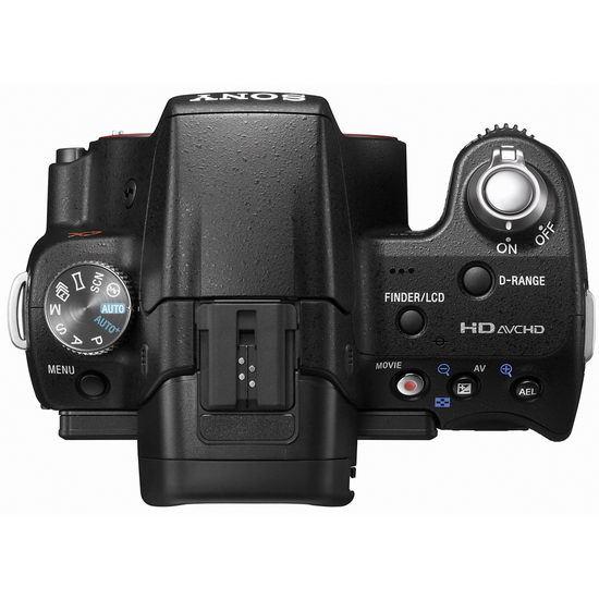 Вид Sony A55 сверху: знакомый зеркальщикам барабан режимов и функциональные клавиши