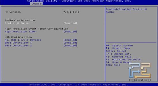 На южном мосту сосредоточены контроллеры звука и USB, которые легко сконфигурировать