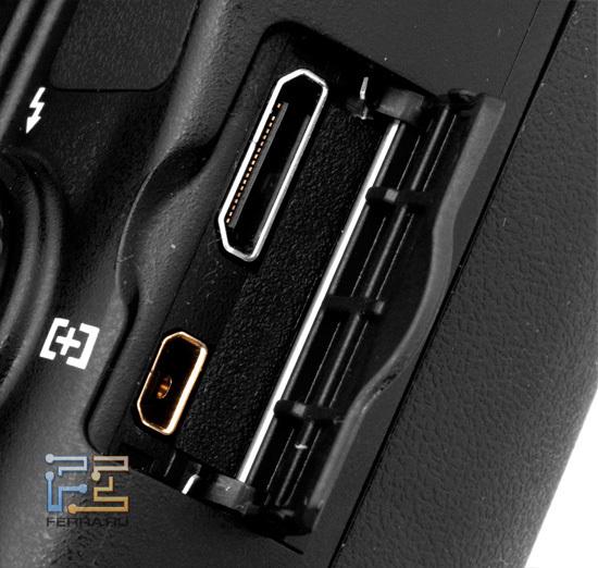 Разъемы, спрятанные под заглушкой на правом торце корпуса Nikon Coolpix P7100