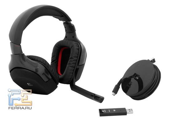 Logitech Wireless Gaming Headset G930 вместе с приемником и кабелем зарядки