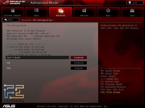 Advanced в UEFI BIOS на материнской плате ASUS Crosshair V Formula