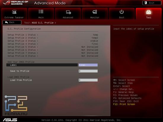 Профили в UEFI BIOS на материнской плате ASUS Crosshair V Formula