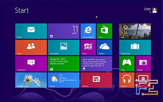 Стартовый экран Windows 8