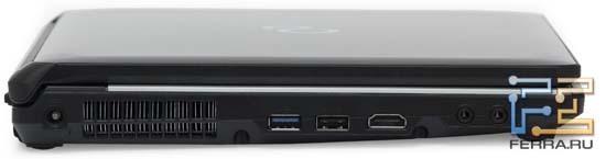 Левый торец Fujitsu LIFEBOOK S761: разъем питания, два USB, HDMI, аудио разъемы
