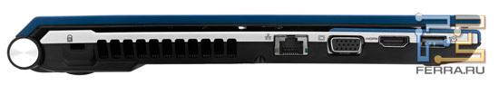 Левый торец Acer Aspire 4830TG: Kensington Lock, RJ-45, D-SUB, HDMI, USB