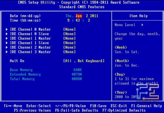 Standard CMOS Features BIOS Setup материнской платы Gigabyte GA-Z68X-UD4-B3