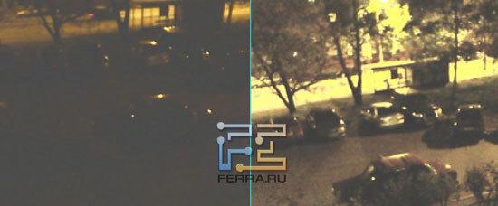 Съёмка без и с уличным освещением