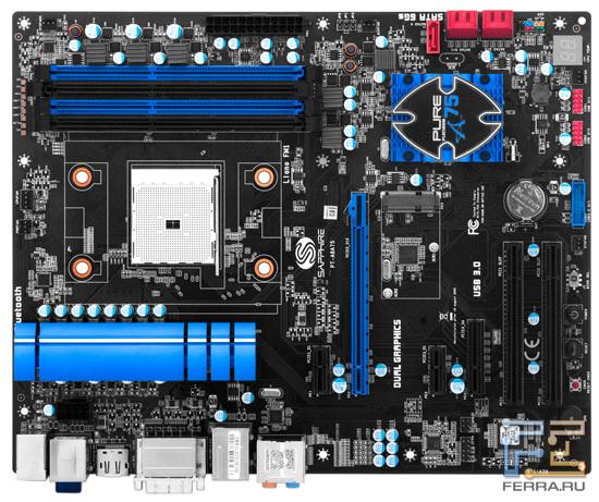 Лицевая сторона материнской платы Sapphire Pure Platinum A75