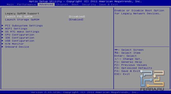 Вкладка Advanced BIOS Sapphire Pure Platinum A75