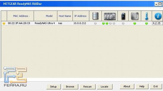 Пиктограммы показывают, что в ReadyNAS Ultra 4 установлено два винчестера, а USB-драйв не подключен