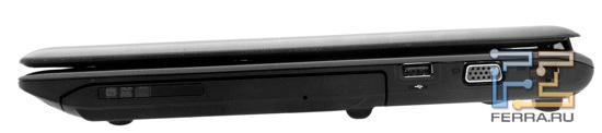 Правый торец MSI GE620DX: оптический привод, USB, D-SUB, RJ-45