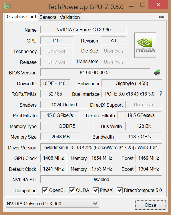 Разгон GIGABYTE GV-N960G1 GAMING-2GD
