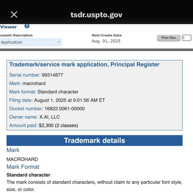 xAI Илона Маска подала заявку на товарный знак MacroHard