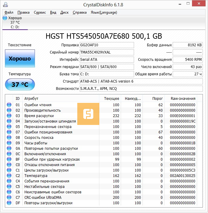 Спецификации жесткого диска HGST 545050A7E680