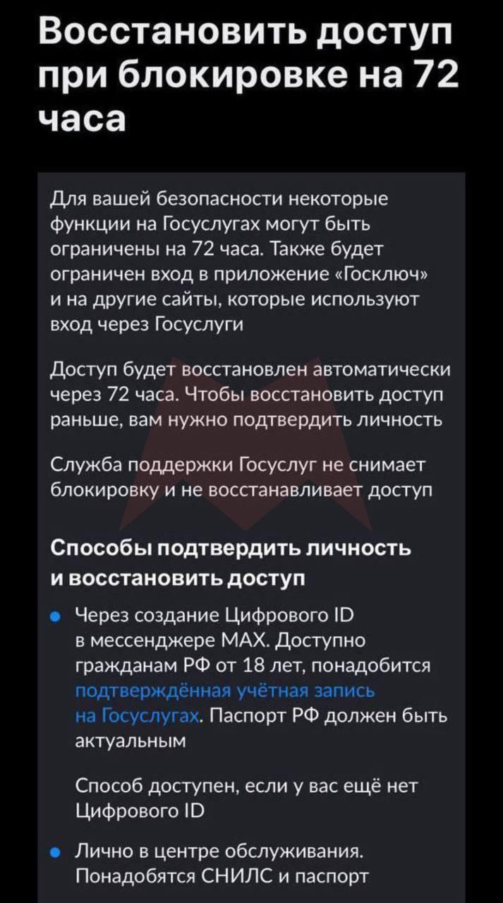 «Госуслуги» начали вводить ограничения доступа для пользователей на 72 часа