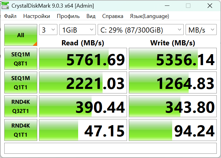 Тестирование скорости чтения/записи SSD в CrystalDiskMark