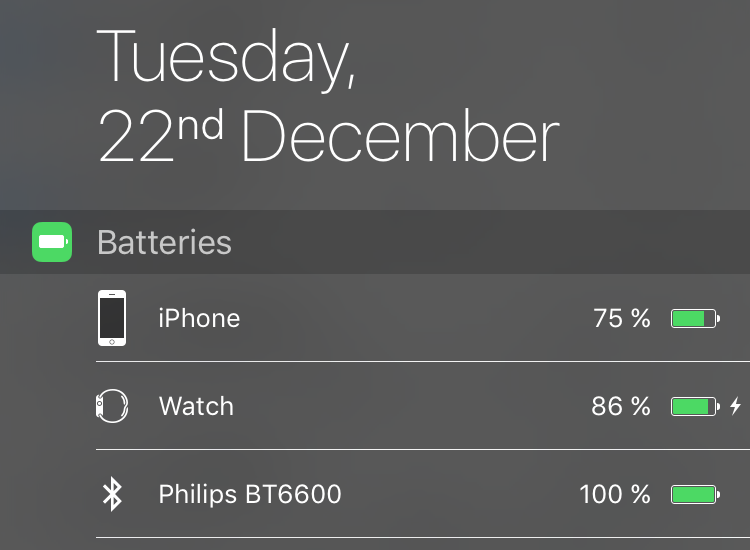 Заряд аккумулятора Philips BT6600B на экране iPhone