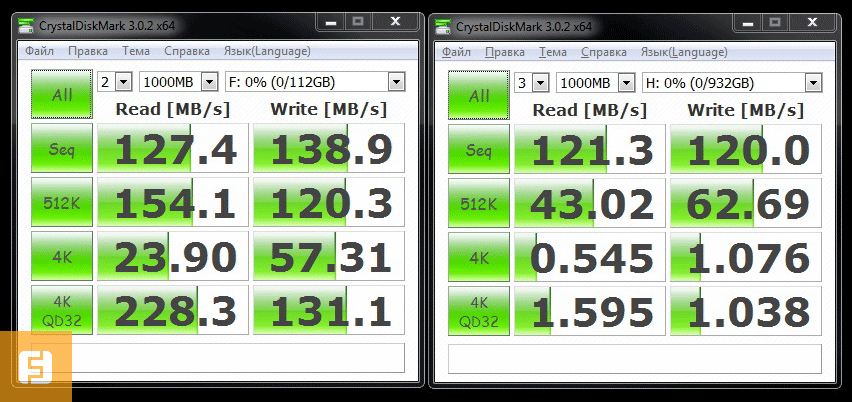 WD Black2, CrystalDiskMark, одновременный тест