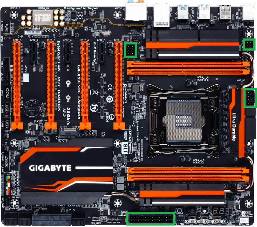 Подключение питания к материнской плате GIGABYTE GA-X99-SOC Champion