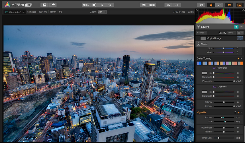 Интерфейс Aurora HDR