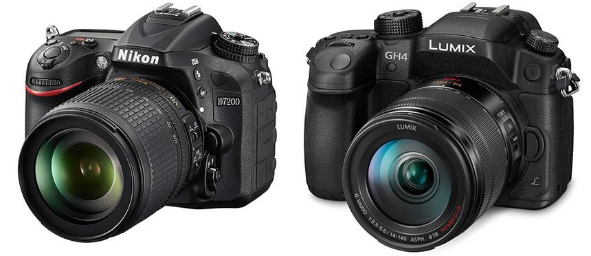 Очертания корпуса зеркалки Nikon D7200 и беззеркалки Panasonic Lumix GH4