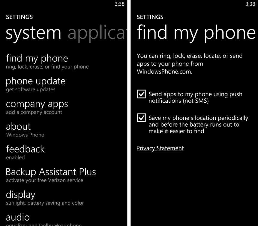 Поиск телефона в Windows Phone